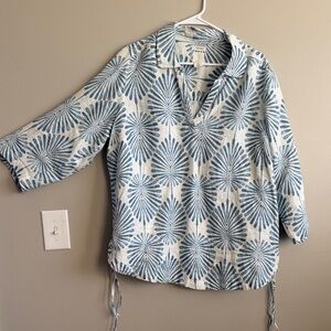 Joie Blue and White Linen Blouse